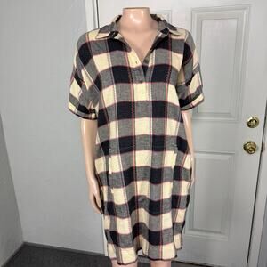 Toad & Co. Hartland Women's Short Sleeve Shirt Dress M Plaid Cotton Pockets N11
